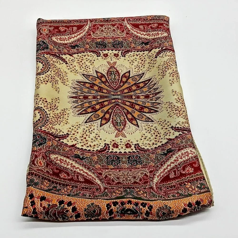 Gold Green Orange Red Paisley Oblong Silk Scarf